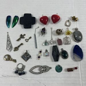 Focal Points Mix Lot Stone Unique Pendants And Jewelry Making Findings Vintage +